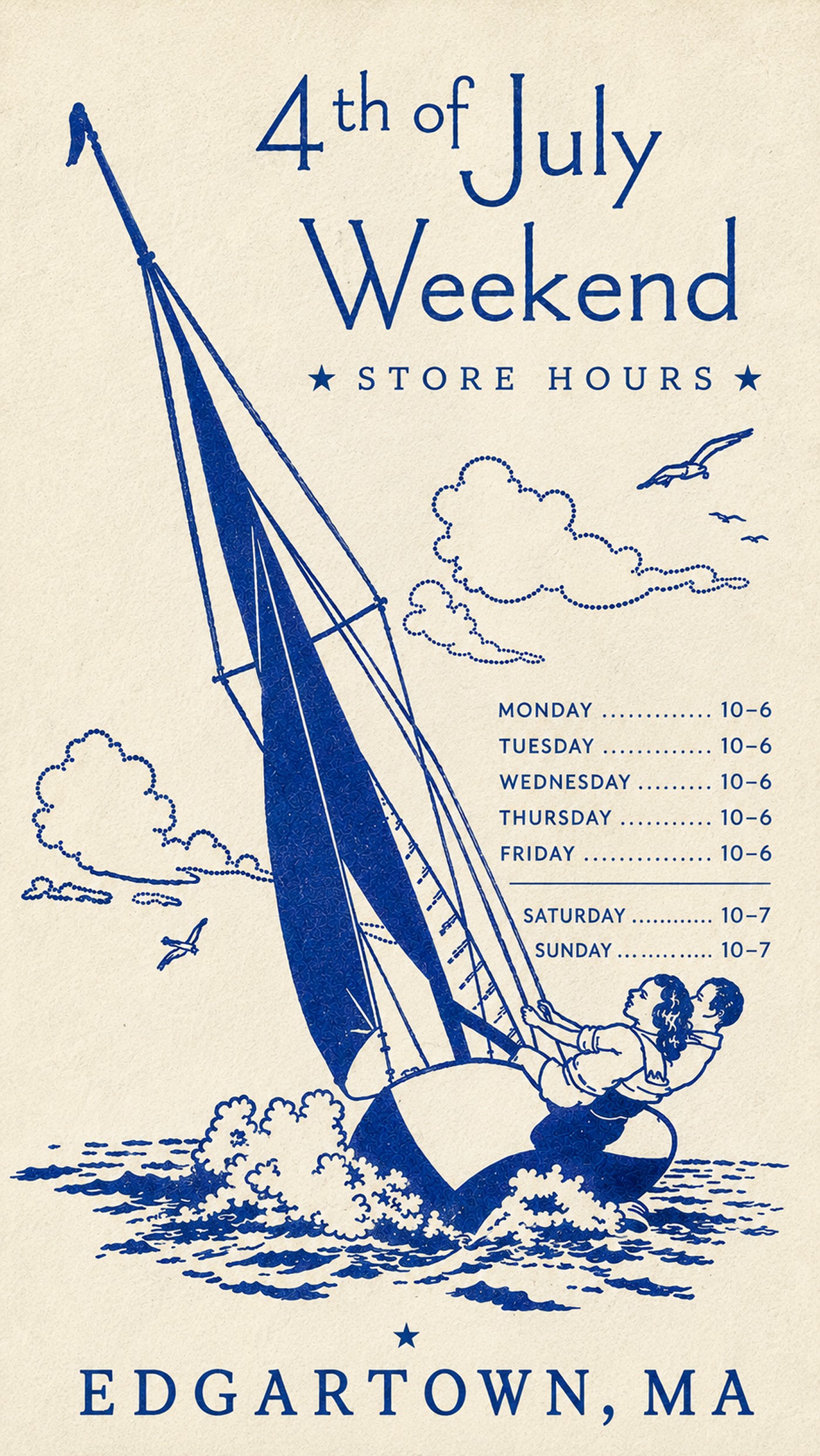Fourth of July weekend store hours illustrated poster